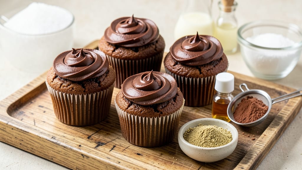Basic Vegan Chocolate Cupcakes Recipe: Rich Fudgy Cores and Dustable Frosting